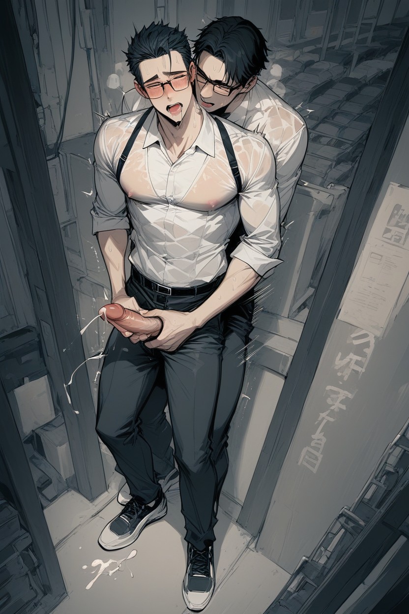 Crowd Watching, Drooling, Slicked AI Gay Porn