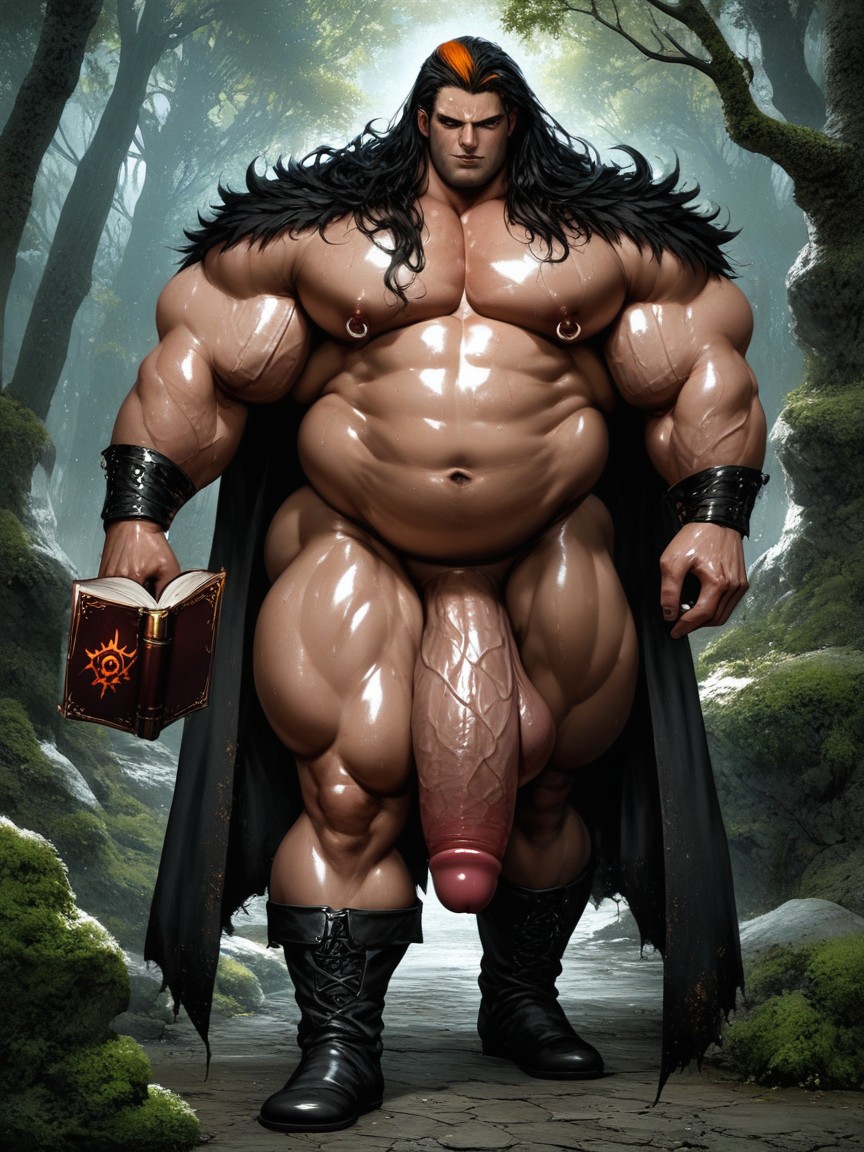 Hyper Gigantic Long Cock, Black Hair With Orange Highlights, Shaved Face AI Gay Porn
