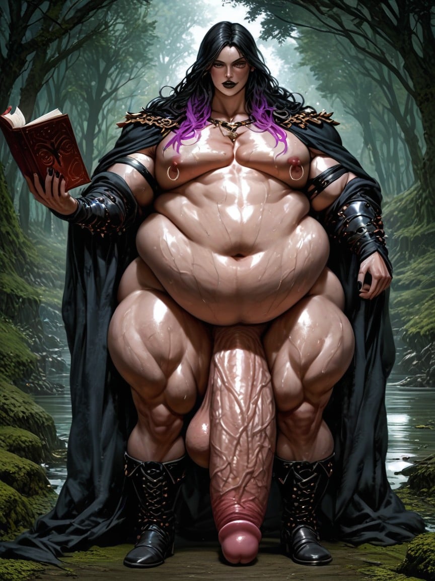 Swamp, Black Hair With Purple Highlights, Casting Dark Magic Spell AI Gay Porn