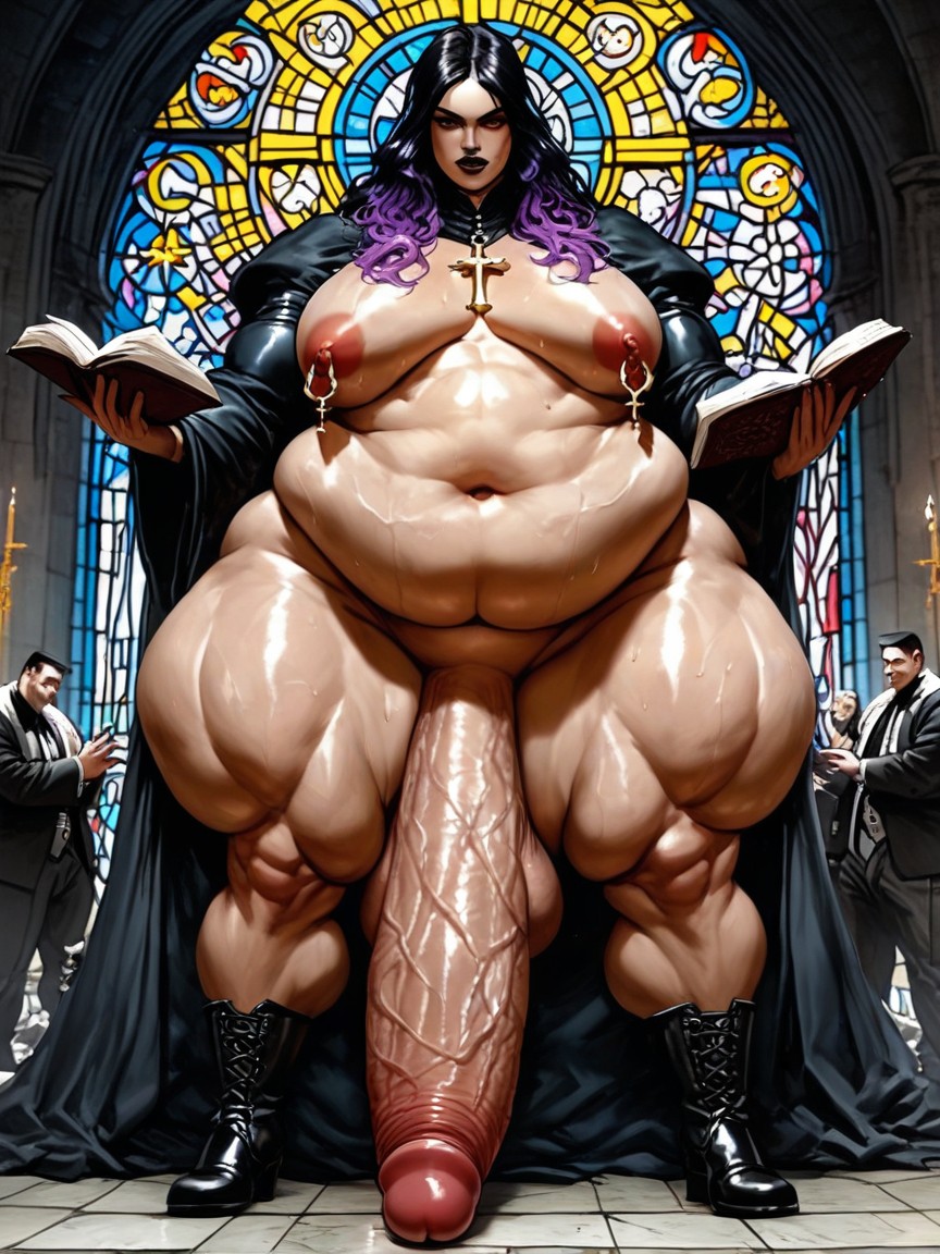 Medieval Fantasy Robes, Church, Black Hair With Purple Highlights AI Gay Porn