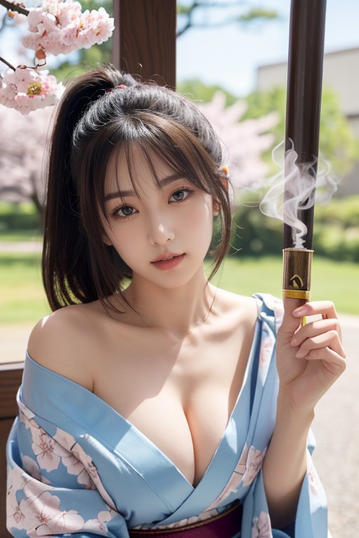 Short Length, Breast Press, Sakura Petals AI Porn