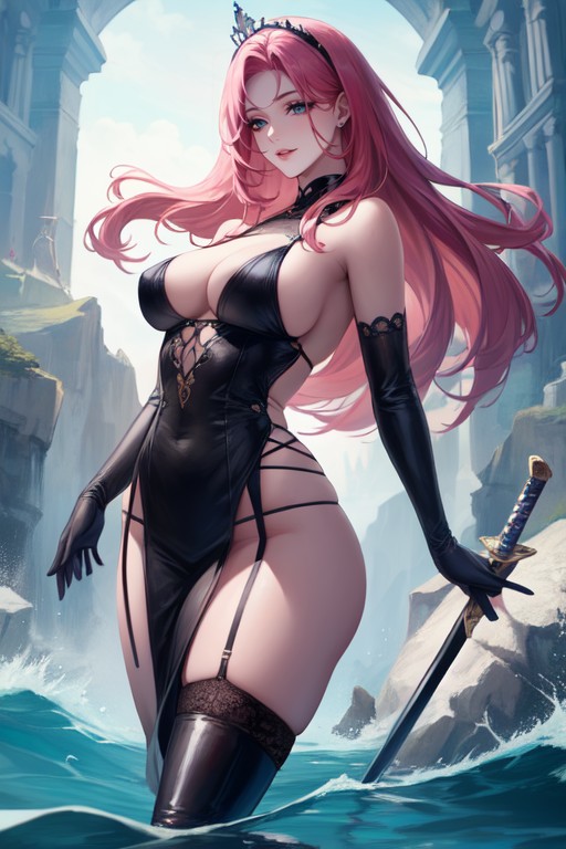 Pink Hair, Tiara, Thigh High Boots Hentai AI Porn