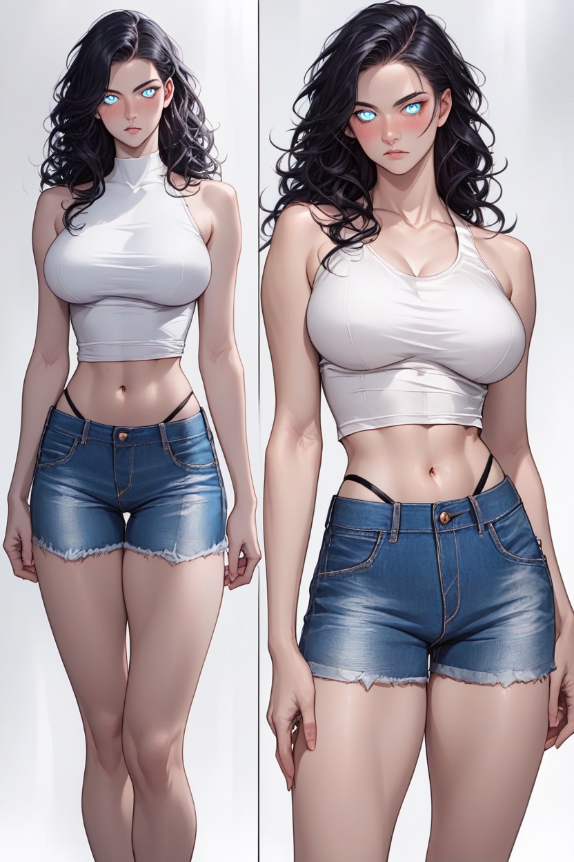 One Front View, Stomach Shown, Pale Skin Hentai AI Porn