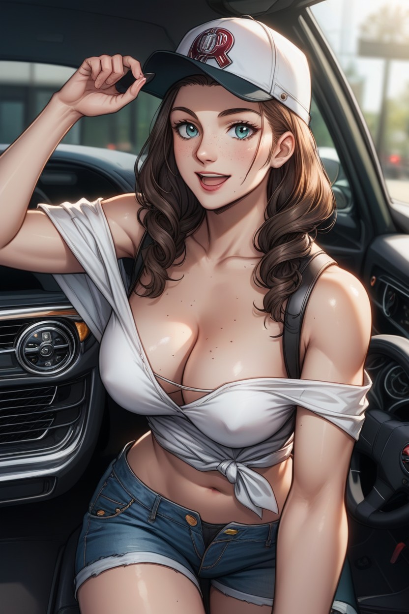 Hourglass Figure, Shiny Skin, Sticking Chest Out Hentai IA