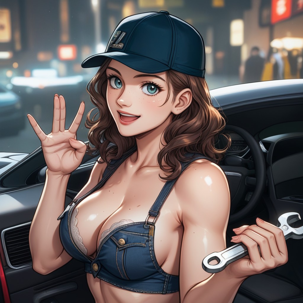 Dirt Patches On Body, Ultra Detailed Face, Holding A Wrench Hentai IA