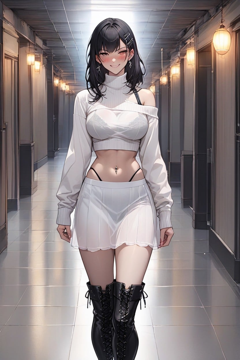 Bob Hair, Medium Length, Tatto On Belly AI Porn