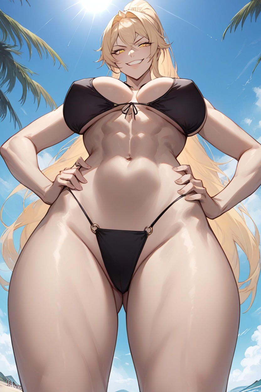 Smug Expression, Wide Stance, Tall Female Hentai AI Porn
