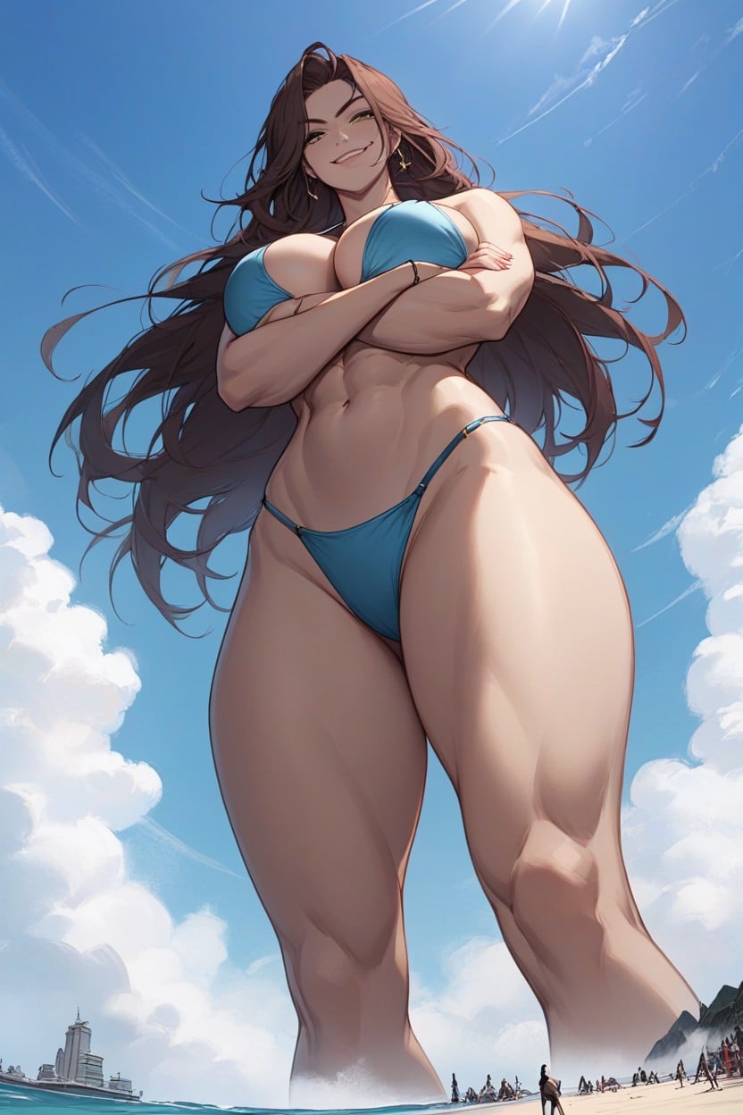 Fit, Giant Female, Standing In The Distance Hentai AI Porn