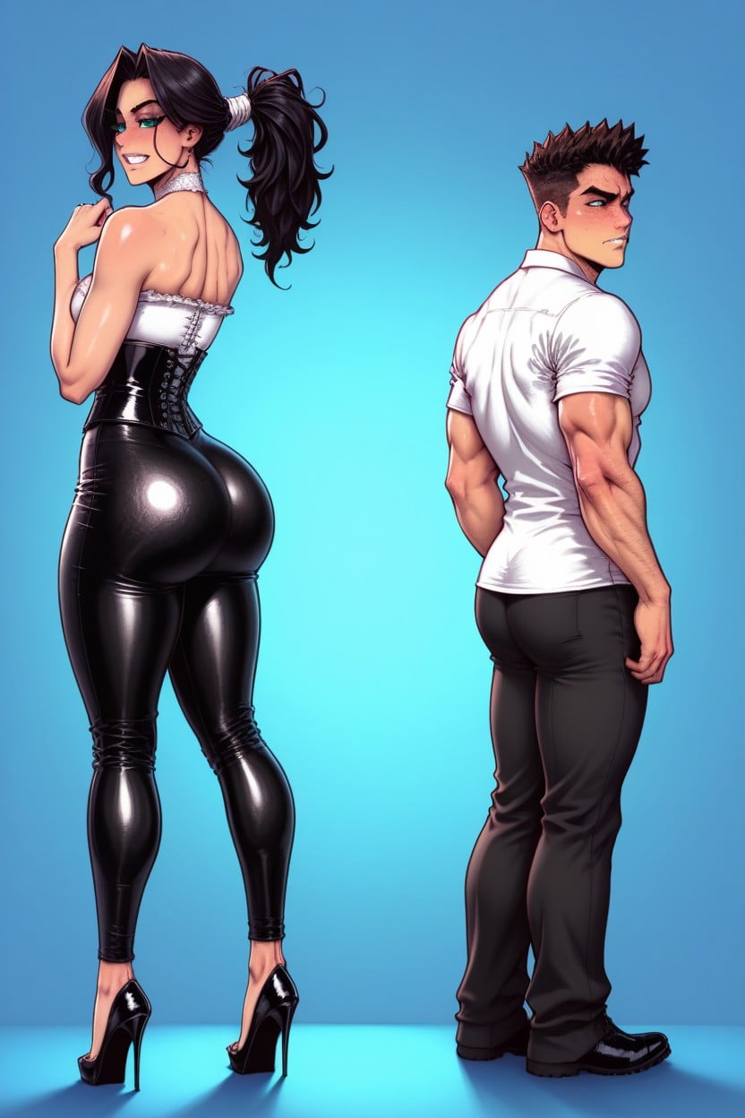 Submissive, Male Upper Body Is Out Of Frame, Side View AI Porn