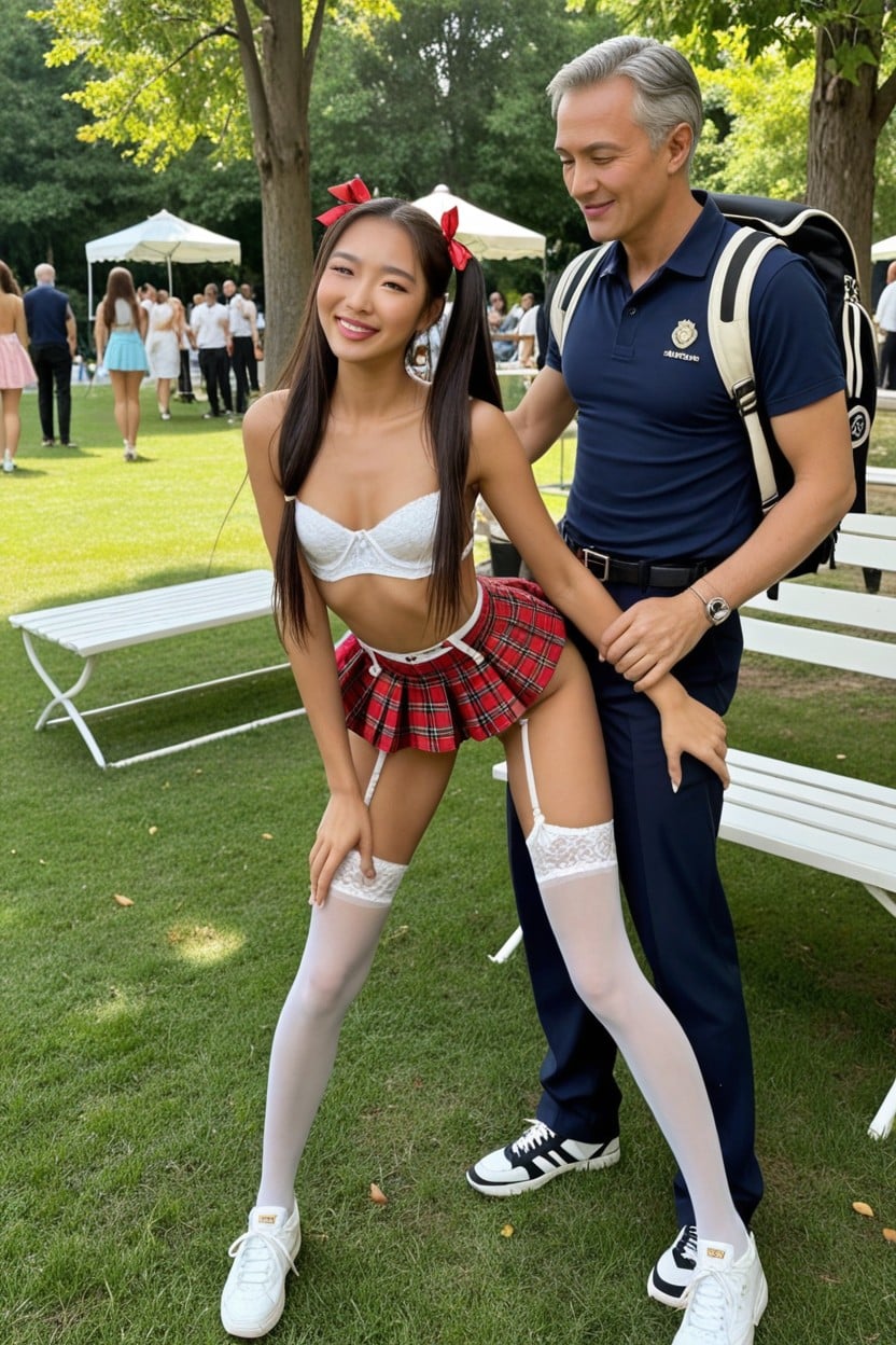 Red Plaid Tutu, Korean, Long Legs AI Porn