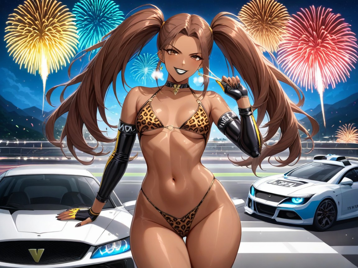 Leopard Print Race Car, Sloped Shoulders, One Woman AI Porn