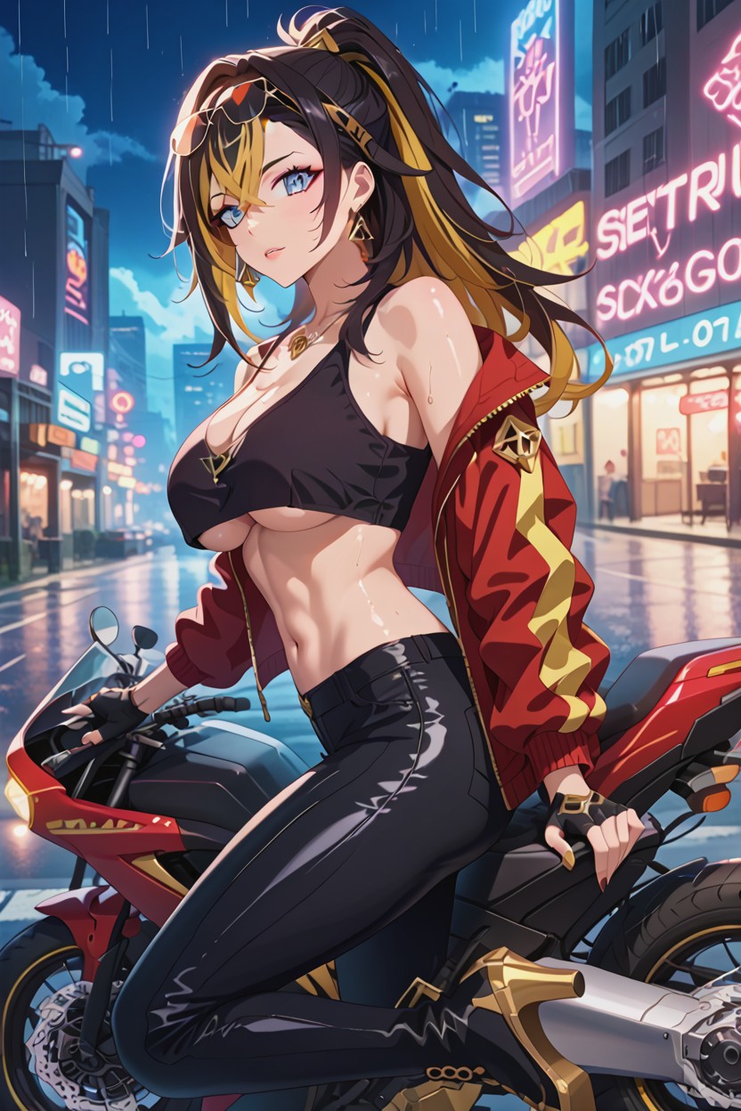 Rounded Breast, Night, High Heeled Boots Hentai IA