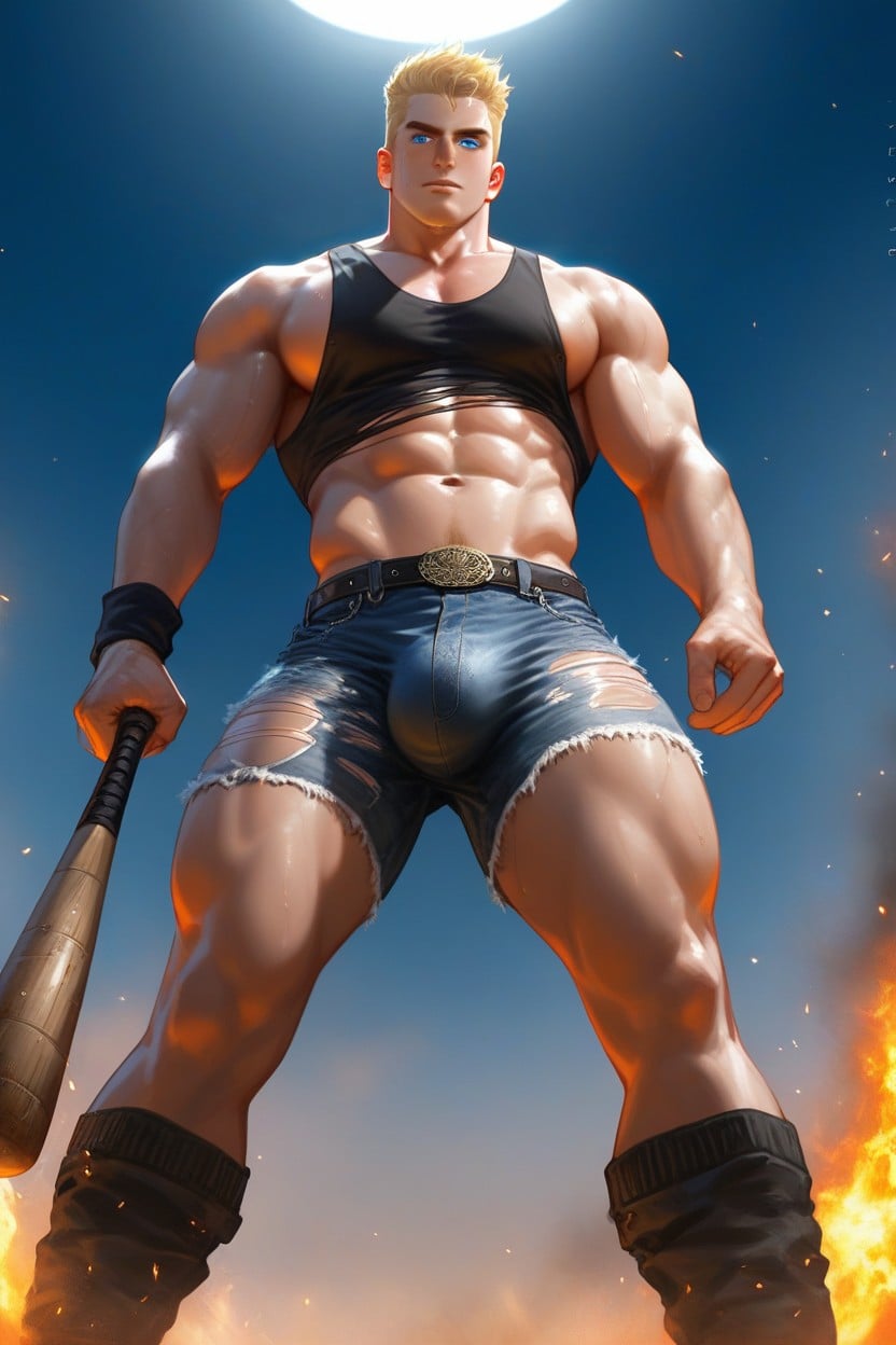Debout, Vue De Face, Iconic Action Figure Pose Porno IA Gay