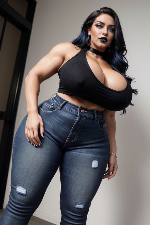 Steroid Hourglass Figure, Extremely Long Hair, Bulging Thighs AI Porn