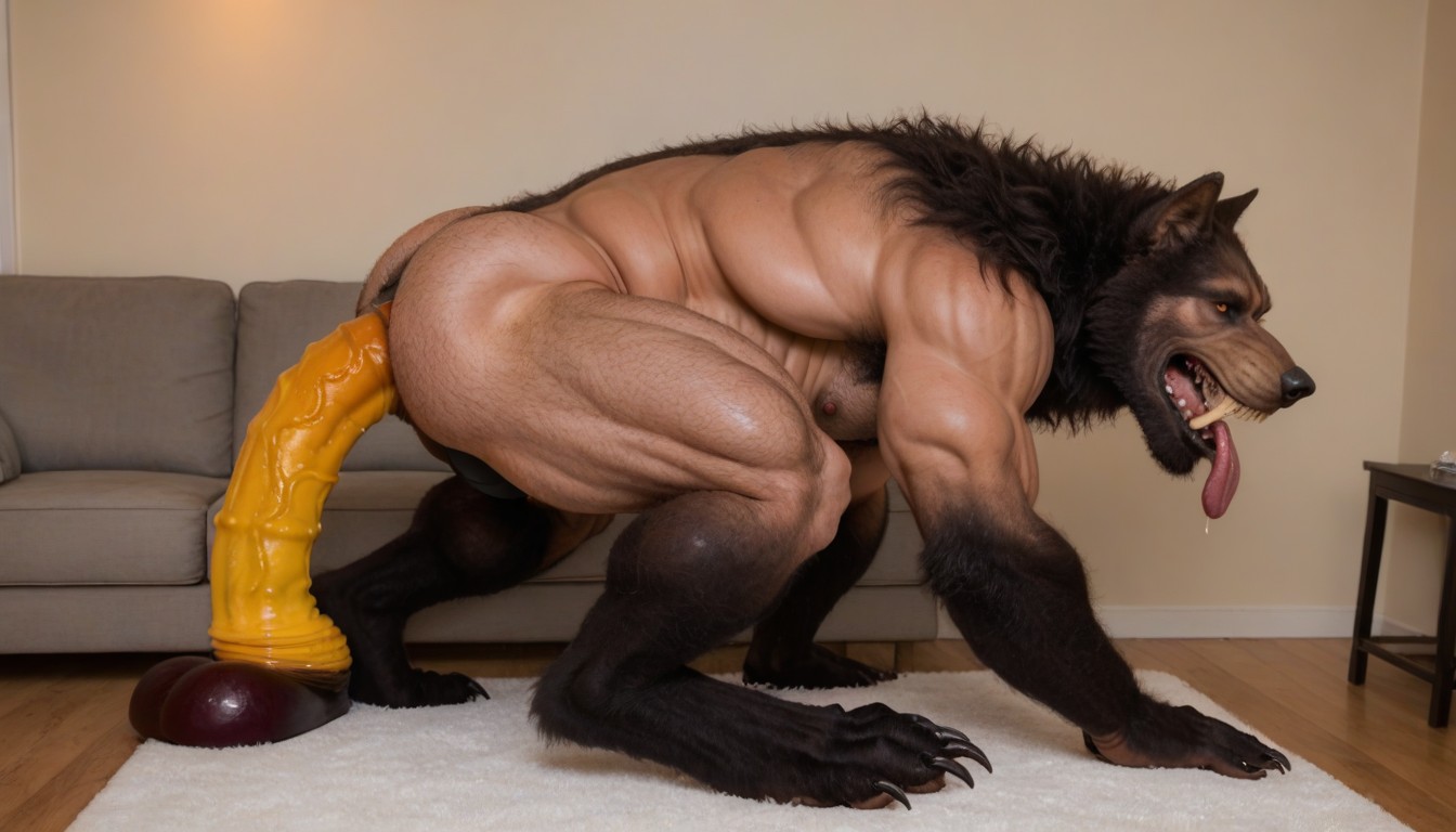 Werewolf Spreading His Ass, Side View, 18+ ゲイAIポルノ