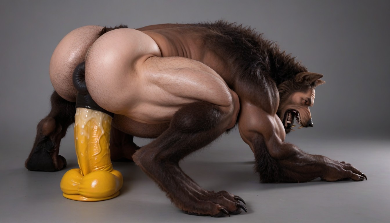 Massive Oversized Colossal Dildo Comes Out Of The Werewolf Mouth, Muscular Creatur, Side View AI同性戀黃片