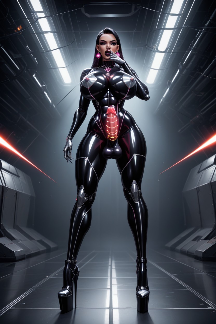 Tall Heeled Wedges, 18+, Robot Violet Parr With Metallic Pointy Erect Penis AI Porn