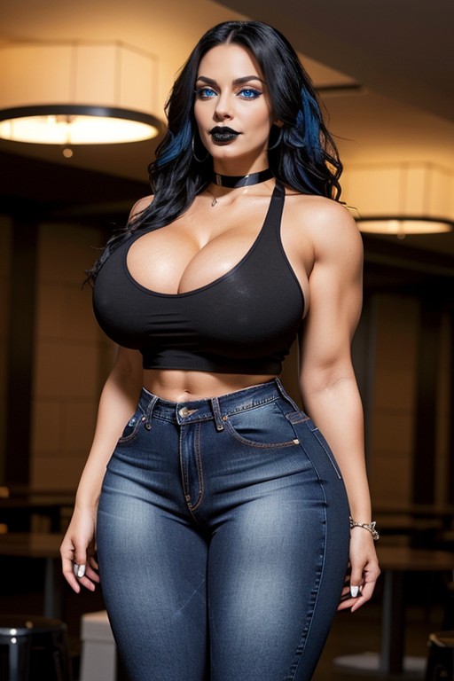 Seductive Expression, Full Body View, Oversized Steroid Biceps AI Porn