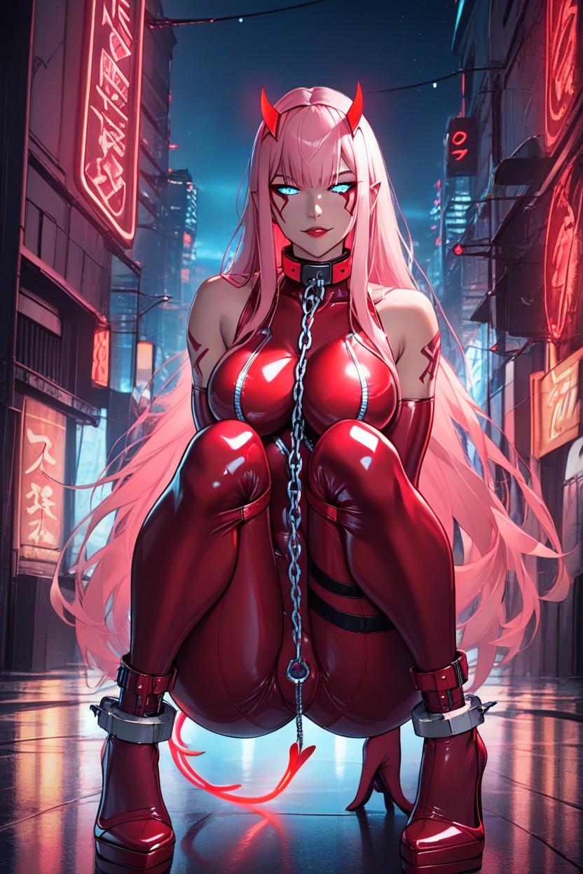 Detailed Face, Glowing Neon Heart Shaped Crotch Tattoo, Ojos Azules Hentai IA
