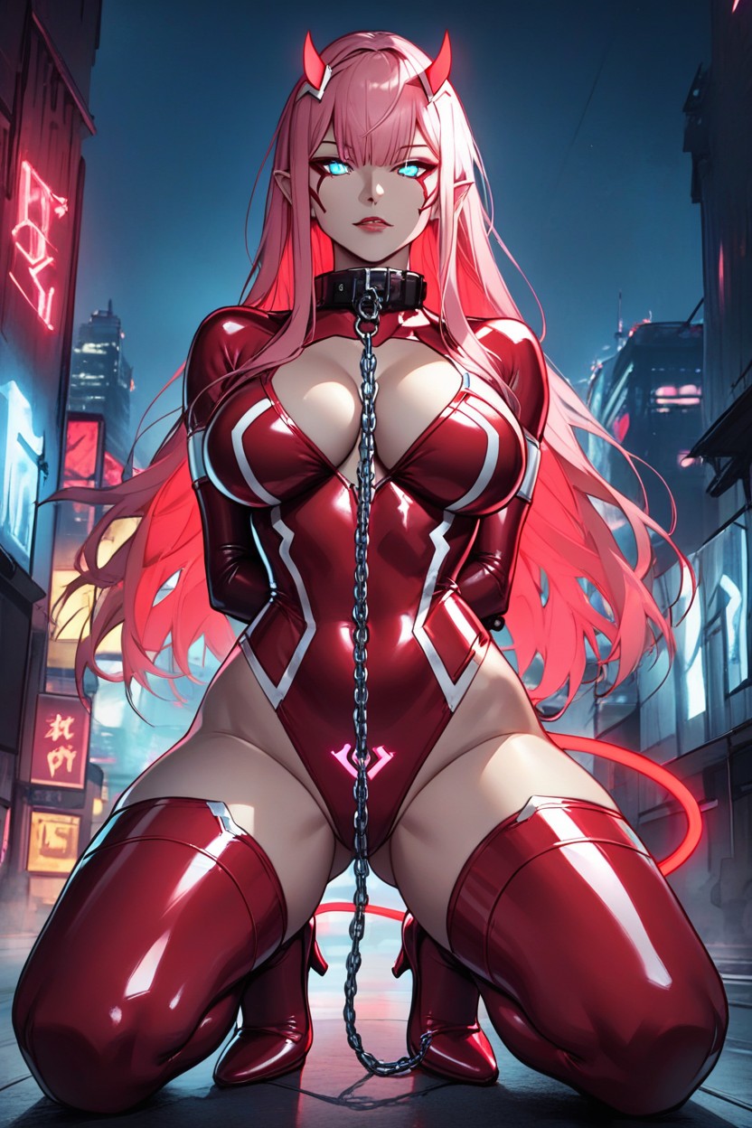 Looks At The Viewer, Red Glowing Nylon Stockings, Detailed Picture Hentai IA