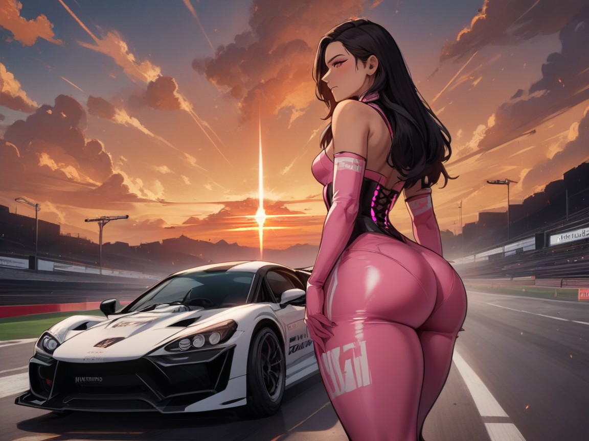 Long Opera Gloves, Glowing Sunset Skyline, Owner Latina AI Porn
