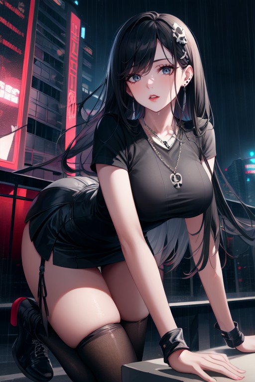 Gray Eyes, Neón, Rose Tattoo On Thigh Hentai IA