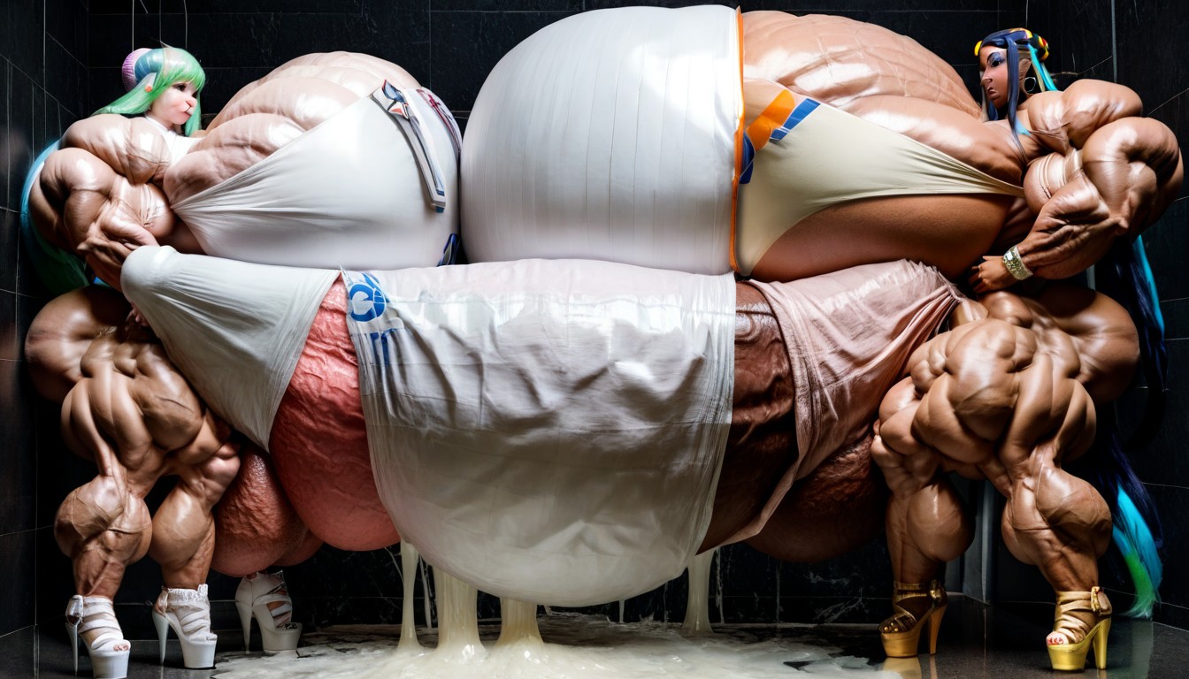 3 People, Make Up, Gigantic Trapezius Shemale AI Porn