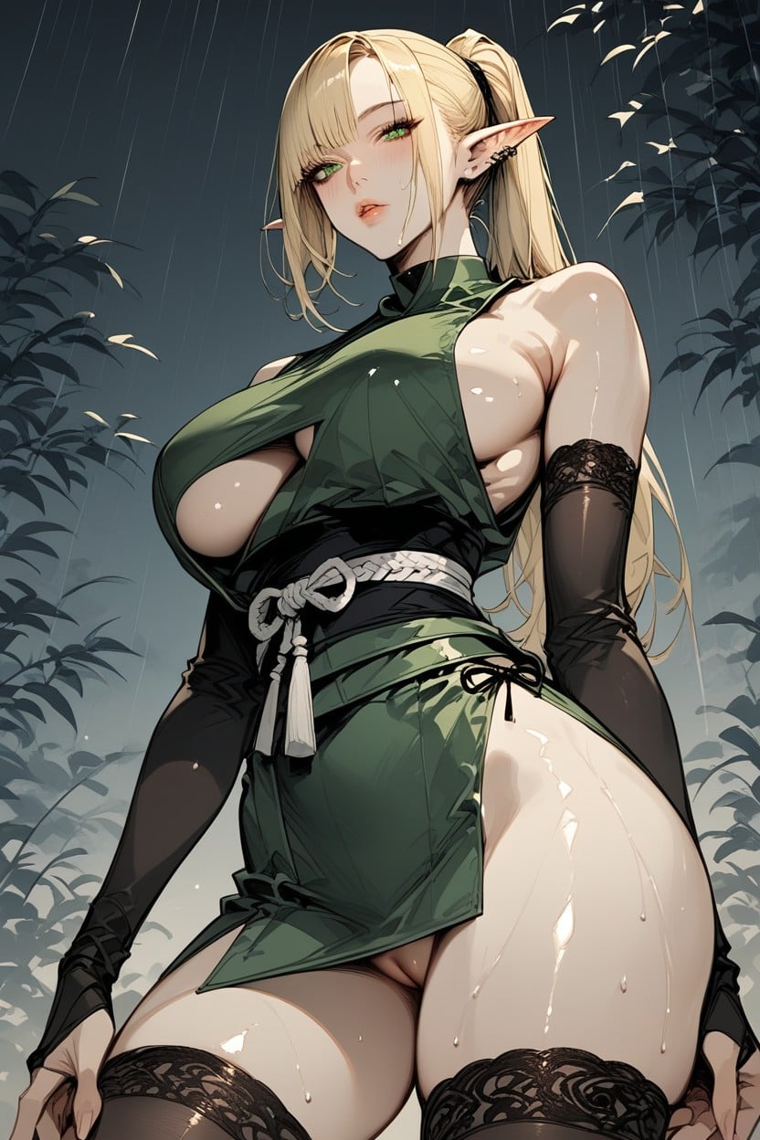 Elf Ears, Side Exposed, Exposed Midriff Hentai IA