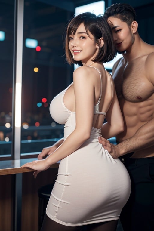 Man Grabbing Hips Both Hands, Cheap Bar, Cutie AI Porn