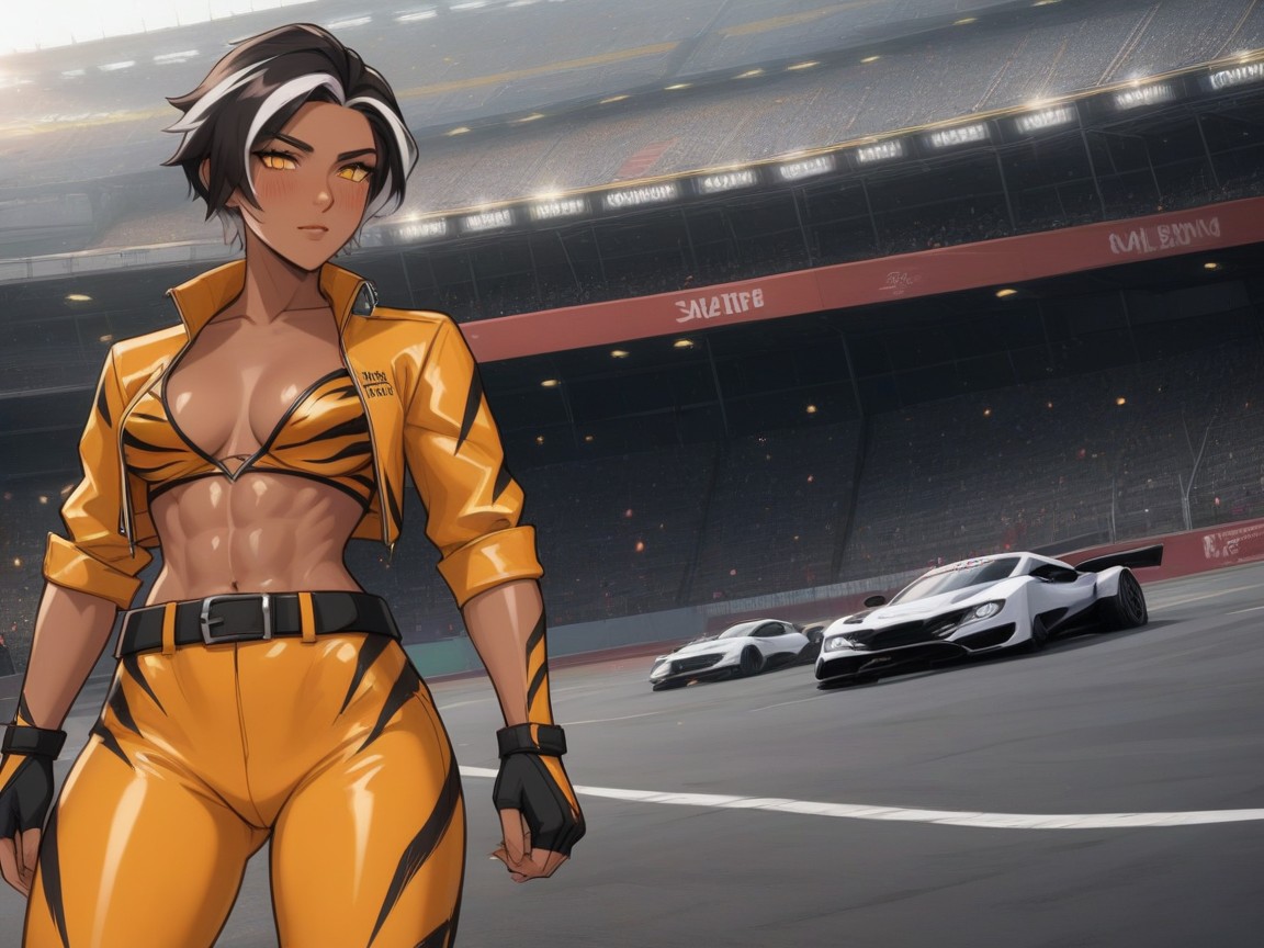 White Hair, Crashed Cars In Background, Afterimage Latina AI Porn