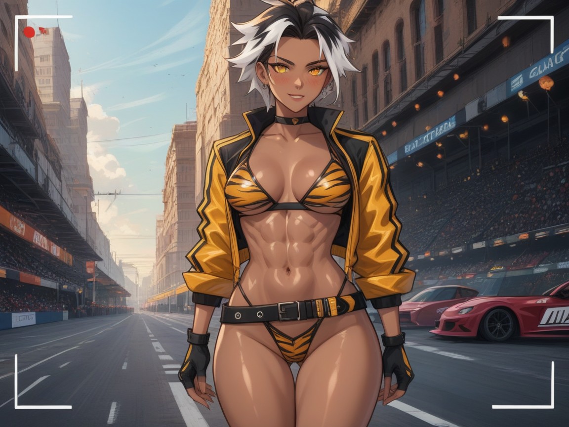 Wide Waist, Afterimage, Form Fitting Silver Tiger Print Race Suit With Mesh Porno latina IA