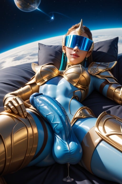 Lying Down On Back Angle Frontal View, Dark Cobalt Shimmer Armor, High Detail Lighting Shemale AI Porn