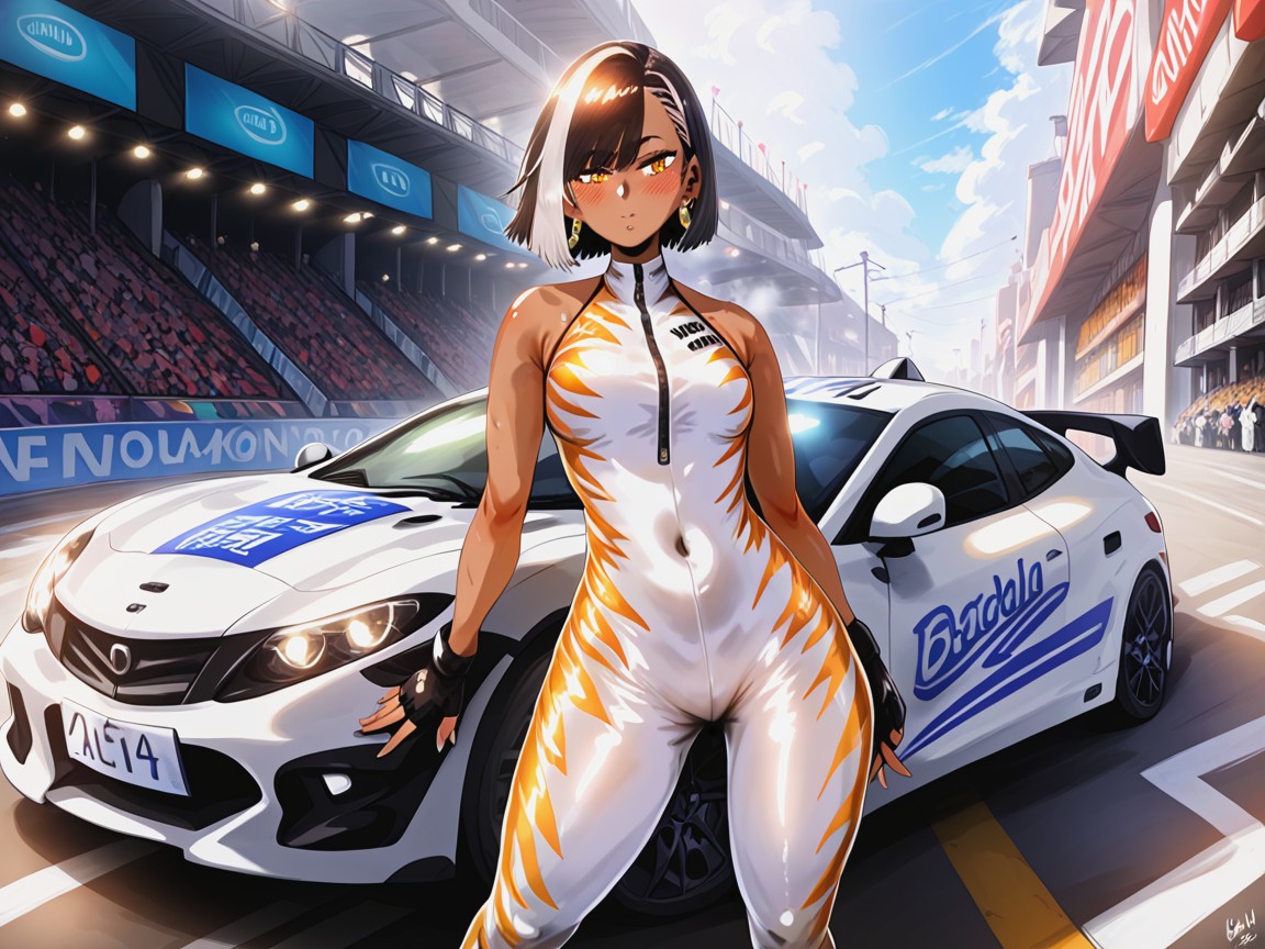 Flashbulbs In Distance, Black Hair With Silver Highlights, 1 Person Hentai AI Porn