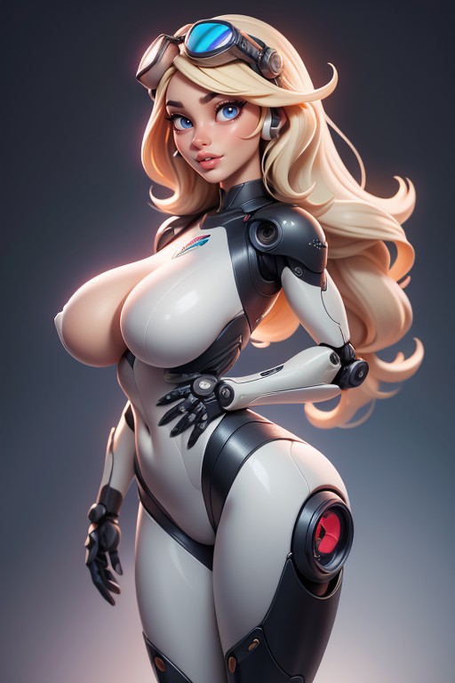 Robot Woman, Very Long Hair, Retro Pilot Goggles Hentai AI Porn