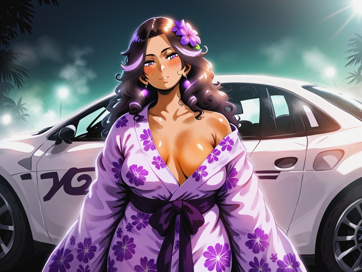 Rounded Hips, Soft Natural Purple Glow, Rounded Breast Width Hentai IA