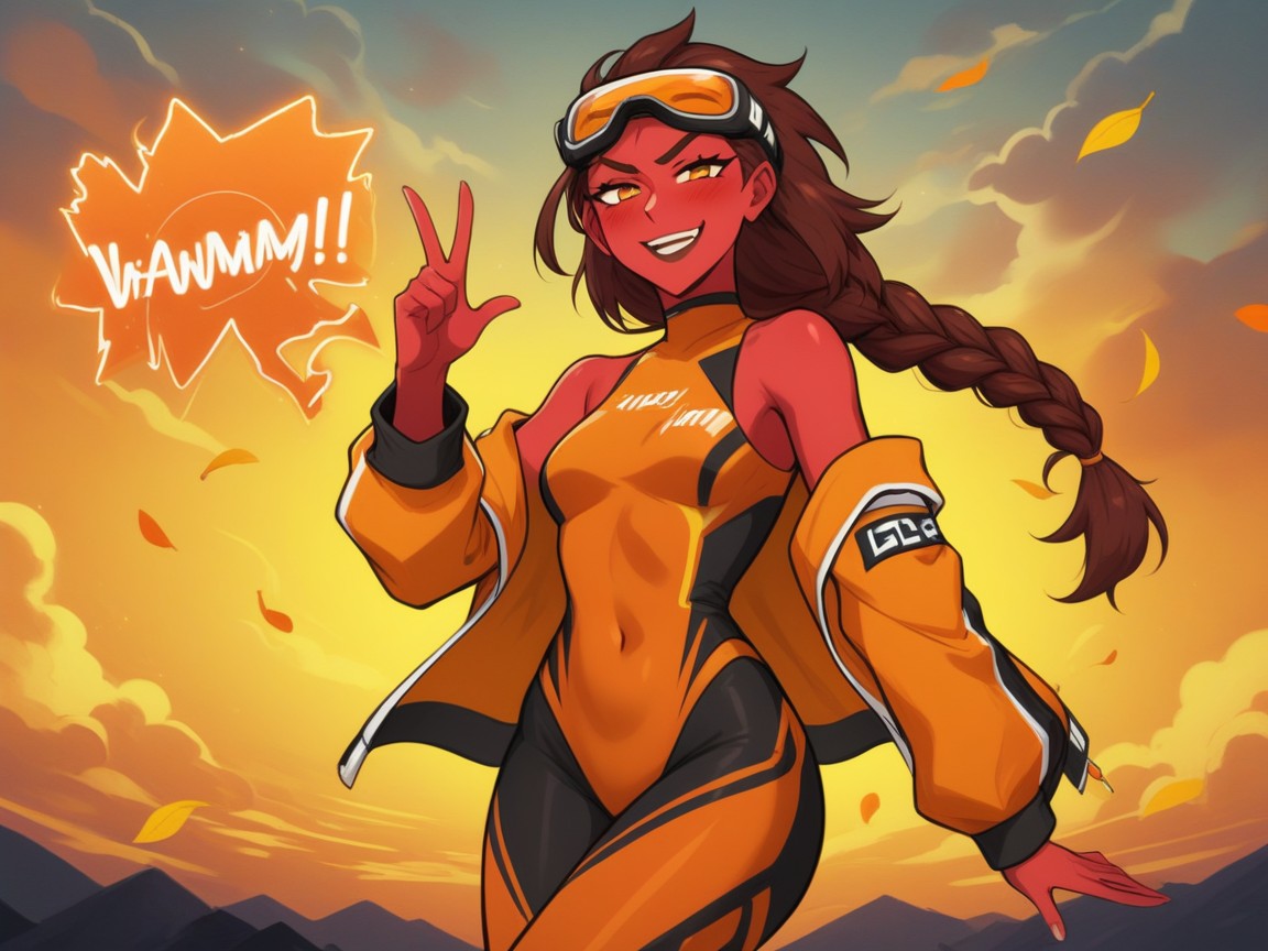 Wearing An Orange Tribal Racing Suit, Orange Aerodynamic Windbreaker Crop Jacket, Afterimage Porno latina IA