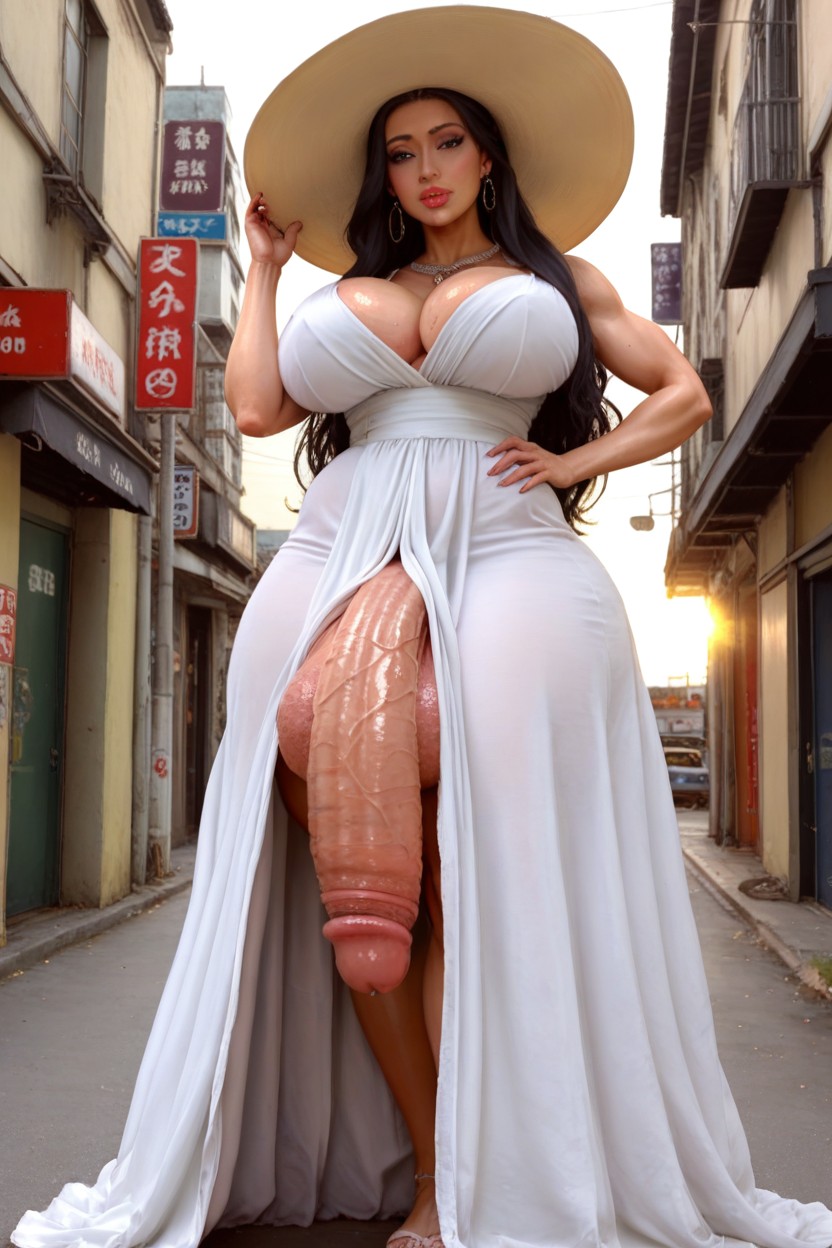 Super Long Hair, Full Growth, Massive Bulge Under Clothes Shemale AI Porn