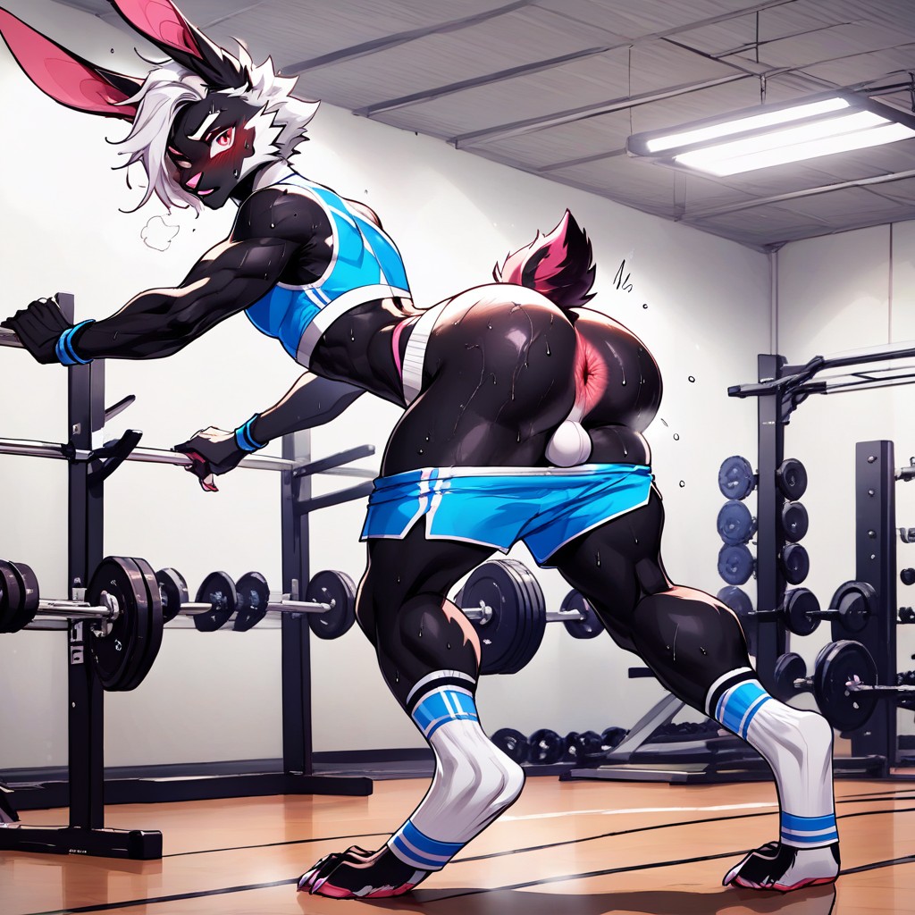 White Thigh High Socks, Long Ears, Dripping Sweat Furry IA