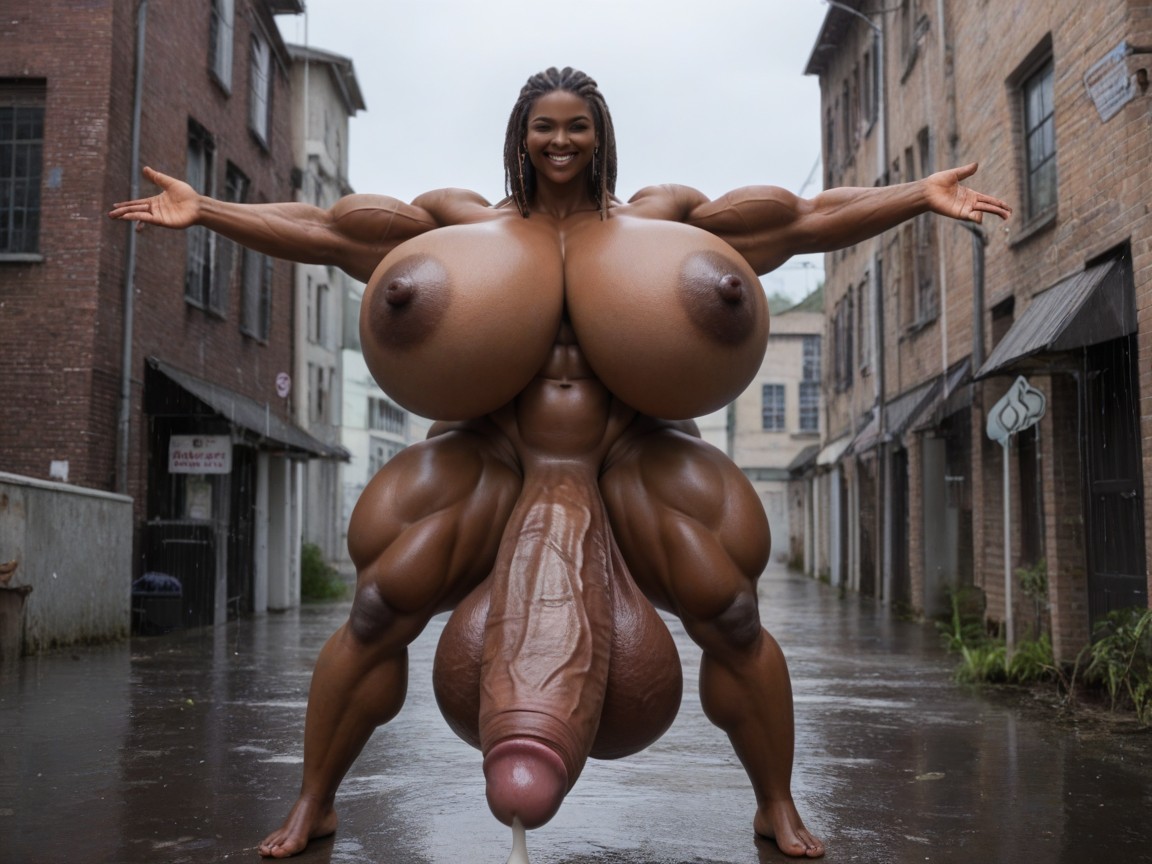 White Straight Hair, Arms Outstretched, Front View Shemale AI Porn