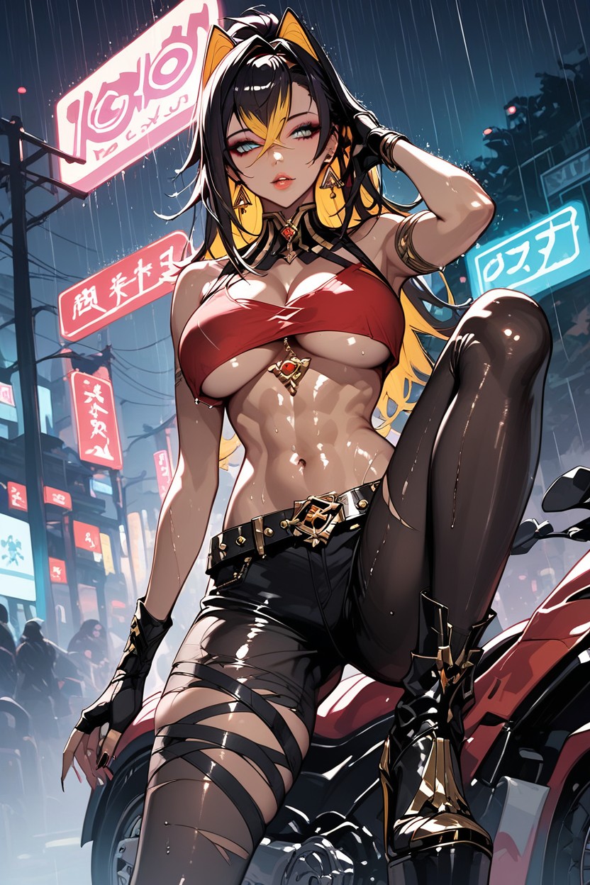 Cyberpunk City, Wet Hair, Wide Angle Hentai AI Porn
