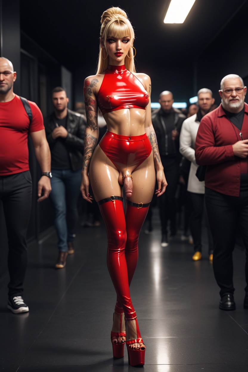 Blonde Hair, Long Length, Flaccid Cock Shemale AI Porn