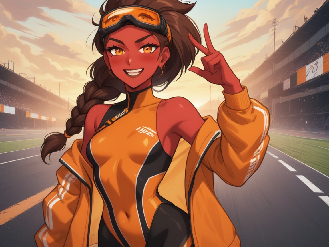 Brown Lipstick, Braided Ponytail, Finger Loops On Sleeves 拉丁AI色情