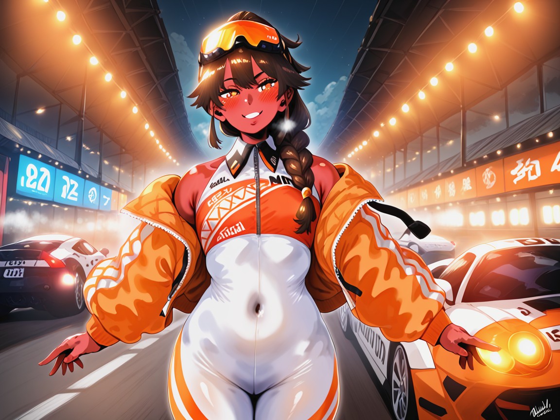 Waist Length Hair, Small Ass, Orange Aerodynamic Windbreaker Crop Jacket Hentai AI Porn