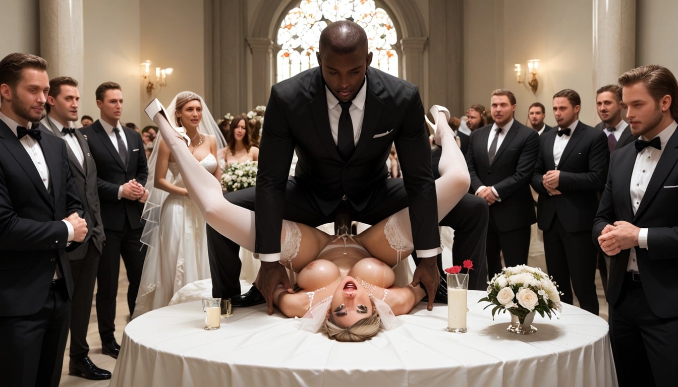 Huge Wedding Cake, Bottles Champagner, Blonde Hair AI Porn