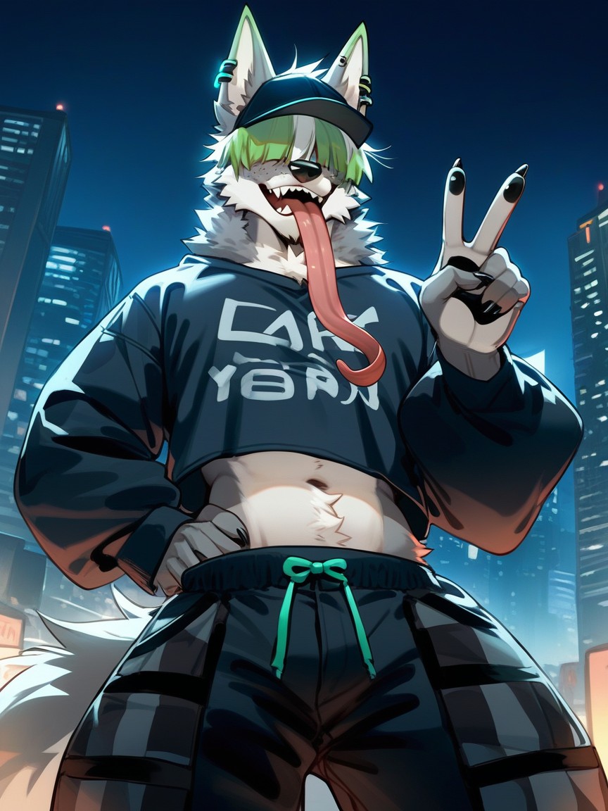 Long Tongue, Pelo Multicolor, Lifting Shirt Furry IA