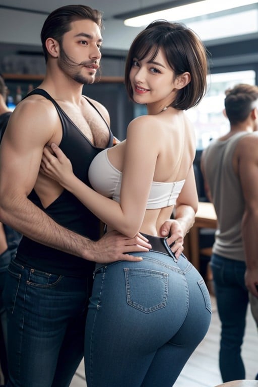 Long Eyelashes, Beautiful Seductive Face, Light Jeans AI Porn