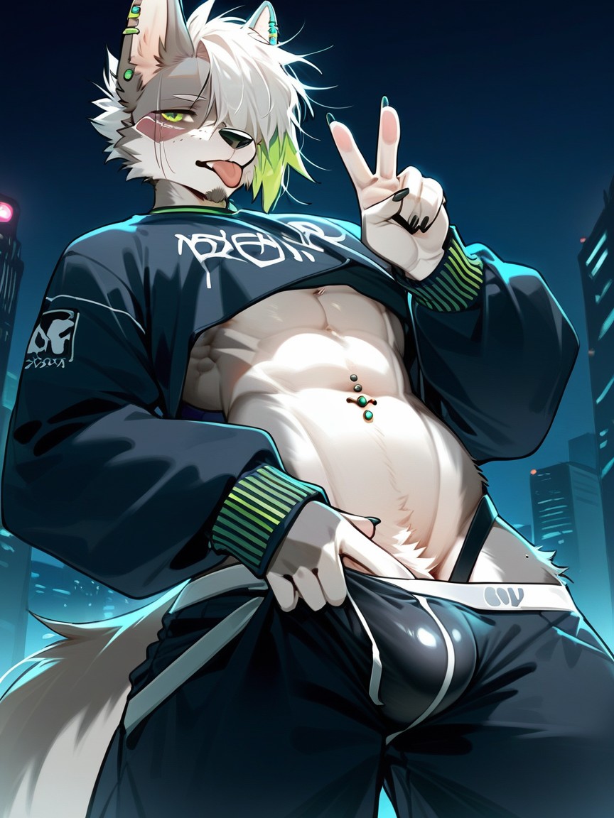 18+, Tail, White Hair And Green Hair Furry AI Porn