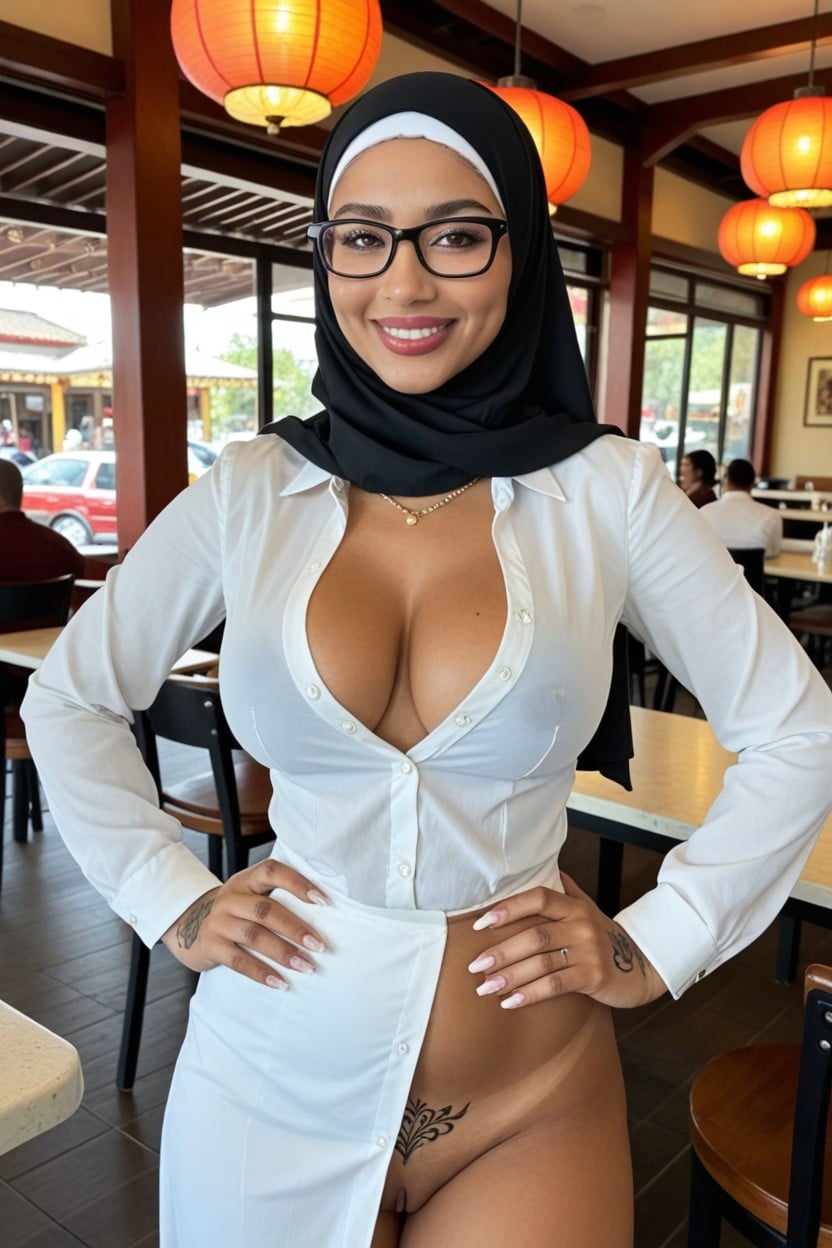 Cumshot, Tanned Skin, Arabian Long Hijab AI Porn