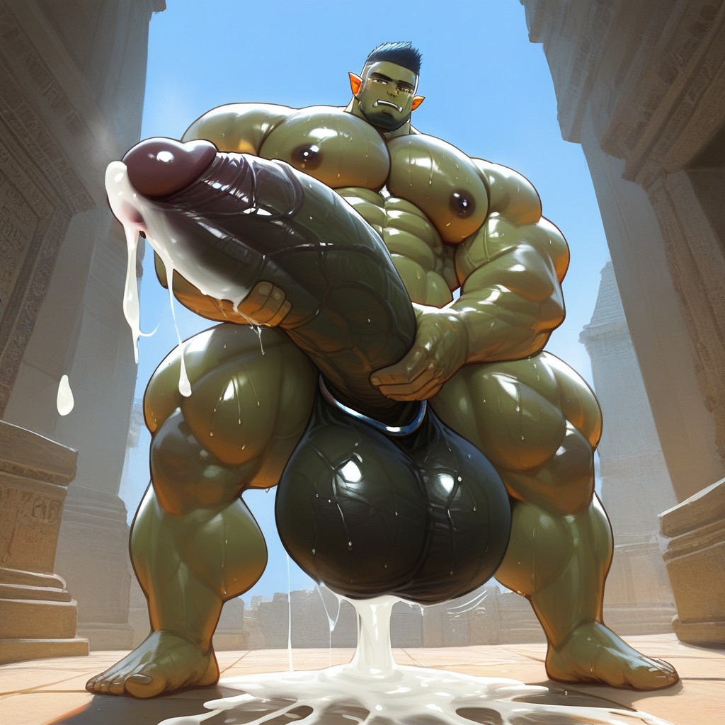 Front View, Gigantic Balls, Green Skin AI Gay Porn