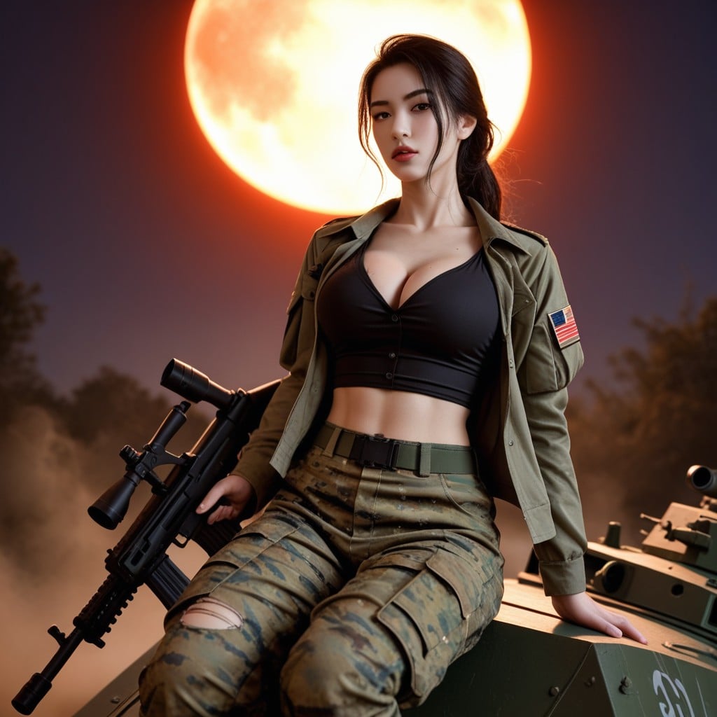 Explosion And Burning Building Background, Battle-torn Clothes, 塗油的皮膚 AI國產黃片